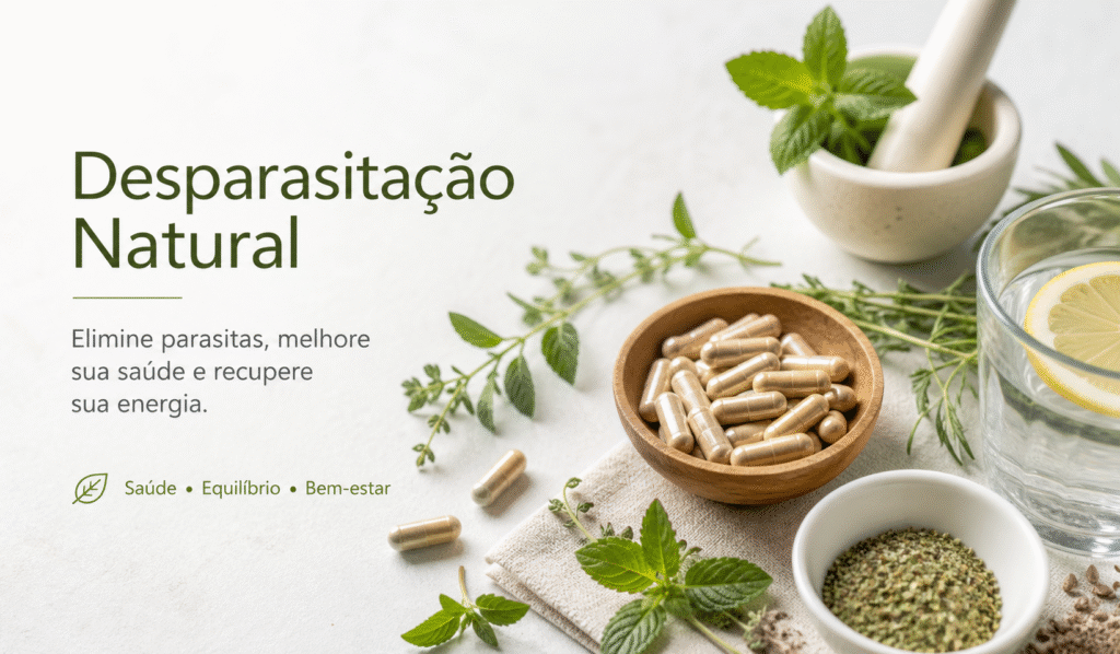 Tratamento natural para eliminar vermes com cápsulas e ingredientes que auxiliam na saúde intestinal