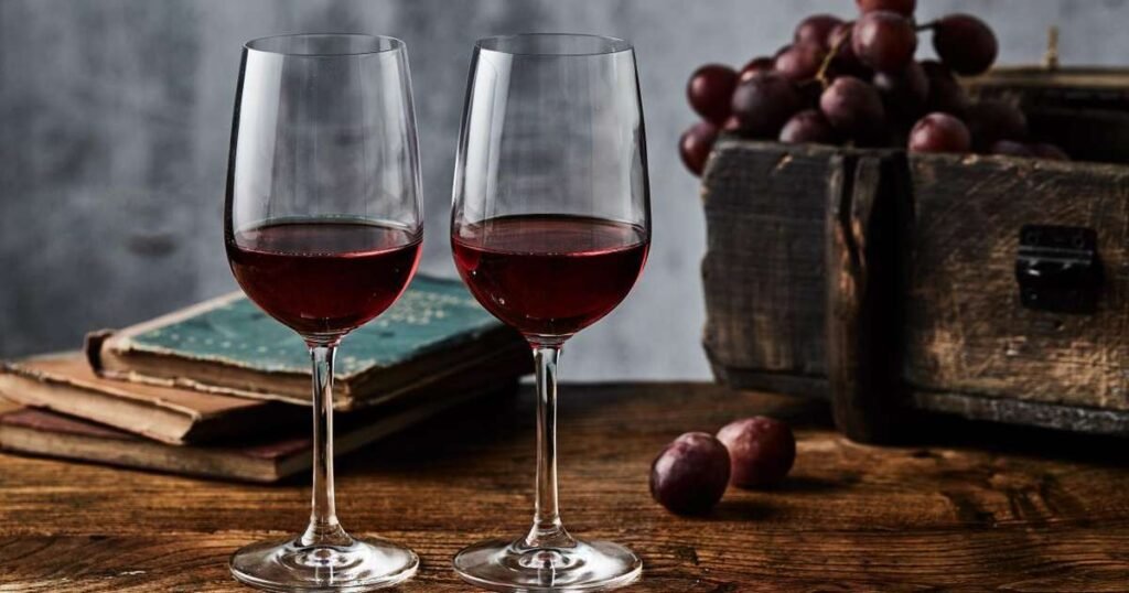 Taças de vinho tinto em uma mesa, simbolizando os benefícios do vinho para a saúde durante o frio